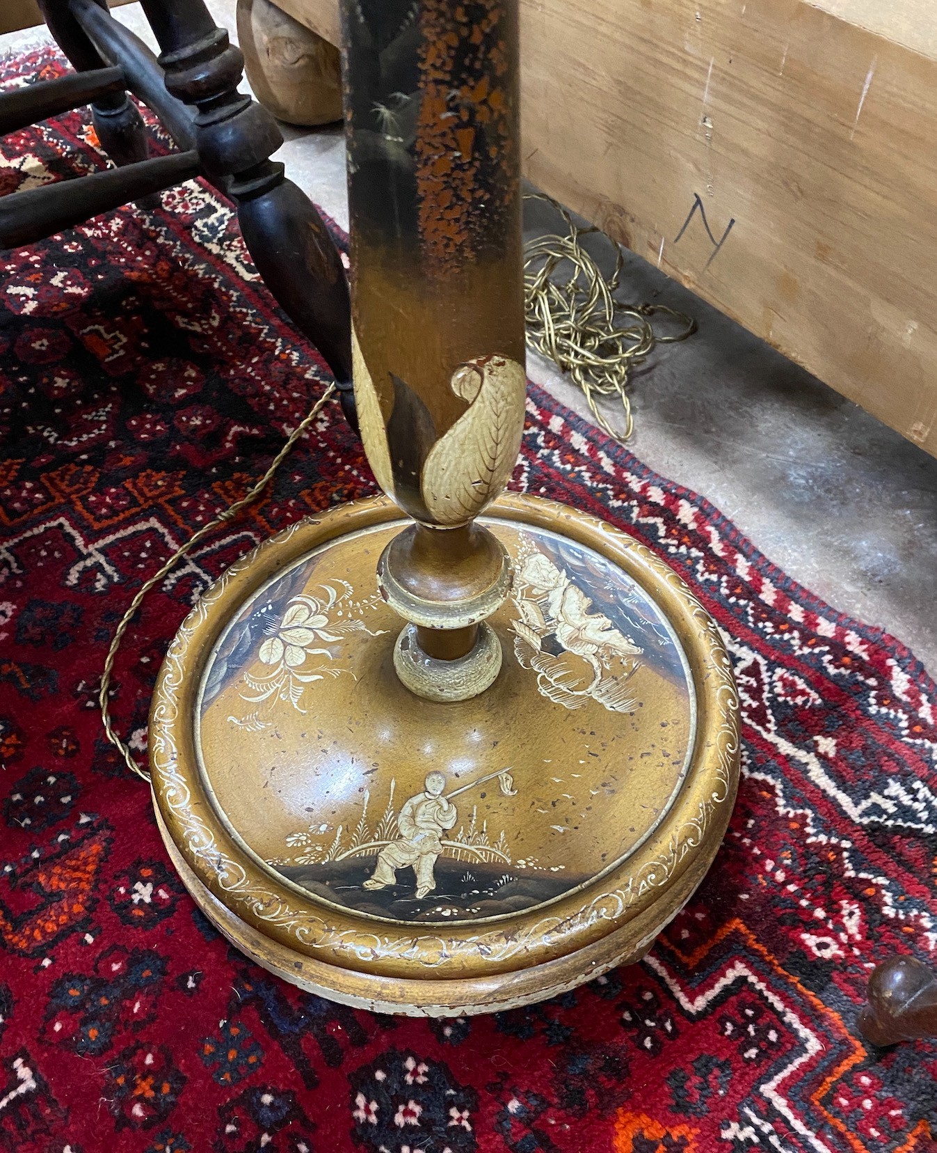 A Chinoiserie lacquer standard lamp